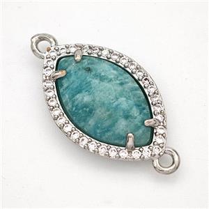 Natural Green Amazonite Eye Connector Copper Pave Zirconia Platinum Plated, approx 14-20mm [GM24320]