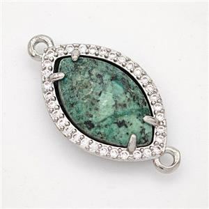 Green African Turquoise Eye Connector Copper Pave Zirconia Platinum Plated, approx 14-20mm [GM24323]