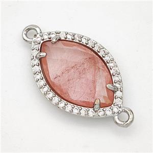 Pink Synthetic Quartz Eye Connector Copper Pave Zirconia Platinum Plated, approx 14-20mm [GM24324]