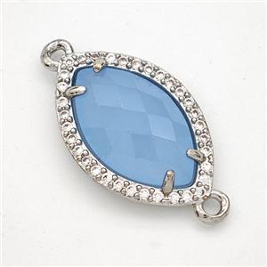 Blue Dye Jade Eye Connector Copper Pave Zirconia Platinum Plated, approx 14-20mm [GM24325]