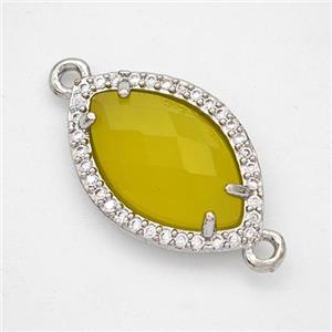 Lemon Jade Eye Connector Copper Pave Zirconia Platinum Plated, approx 14-20mm [GM24326]