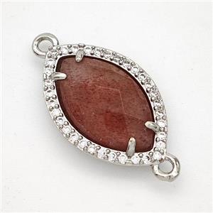 Strawberry Quartz Eye Connector Copper Pave Zirconia Platinum Plated, approx 14-20mm [GM24328]