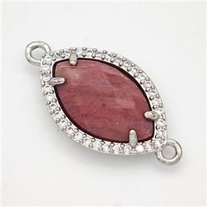 Pink Wood Lace Jasper Eye Connector Copper Pave Zirconia Platinum Plated, approx 14-20mm [GM24329]