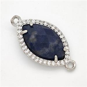 Blue Sodalite Eye Connector Copper Pave Zirconia Platinum Plated, approx 14-20mm [GM24331]