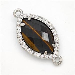 Natural Tiger Eye Stone Eye Connector Copper Pave Zirconia Platinum Plated, approx 14-20mm [GM24332]