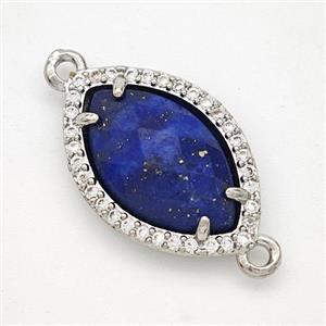 Natural Blue Lapis Lazuli Eye Connector Copper Pave Zirconia Platinum Plated, approx 14-20mm [GM24333]