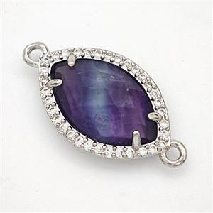 Natural Purple Fluorite Eye Connector Copper Pave Zirconia Platinum Plated, approx 14-20mm [GM24335]