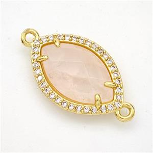 Natural Pink Rose Quartz Eye Connector Copper Pave Zirconia Gold Plated, approx 14-20mm [GM24339]