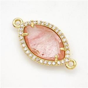 Pink Synthetic Quartz Eye Connector Copper Pave Zirconia Gold Plated, approx 14-20mm [GM24341]