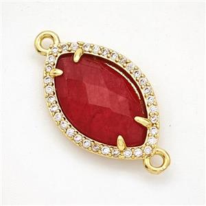 Red Dye Jade Eye Connector Copper Pave Zirconia Gold Plated, approx 14-20mm [GM24342]