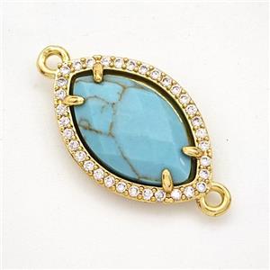 Blue Synthetic Turquoise Eye Connector Copper Pave Zirconia Gold Plated, approx 14-20mm [GM24343]
