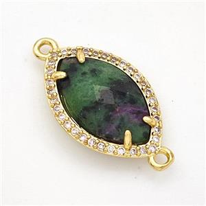 Green Zoisite Eye Connector Copper Pave Zirconia Gold Plated, approx 14-20mm [GM24344]