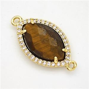 Natural Tiger Eye Stone Eye Connector Copper Pave Zirconia Gold Plated, approx 14-20mm [GM24347]