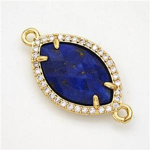 Natural Blue Lapis Lazuli Eye Connector Copper Pave Zirconia Gold Plated, approx 14-20mm [GM24348]