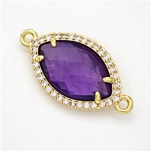 Natural Purple Amethyst Eye Connector Copper Pave Zirconia Gold Plated, approx 14-20mm [GM24349]