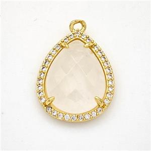 Natural Clear Quartz Teardrop Pendant Copper Pave Zirconia Gold Plated, approx 15-18mm [GM24351]