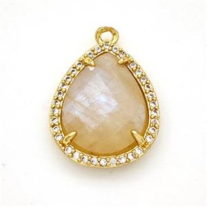 Peach Moonstone Teardrop Pendant Copper Pave Zirconia Gold Plated, approx 15-18mm [GM24352]