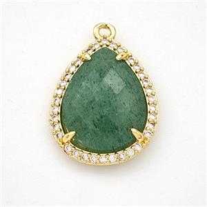 Natural Green Strawberry Quartz Teardrop Pendant Copper Pave Zirconia Gold Plated, approx 15-18mm [GM24354]