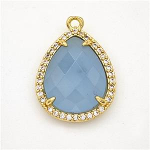 Blue Dye Jade Teardrop Pendant Copper Pave Zirconia Gold Plated, approx 15-18mm [GM24356]