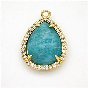 Natura Green Amazonite Teardrop Pendant Copper Pave Zirconia Gold Plated, approx 15-18mm [GM24358]