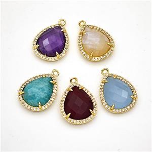 Gemstone Teardrop Pendant Copper Pave Zirconia Gold Plated Mixed, approx 15-18mm [GM24360]