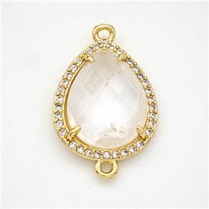 Clear Quartz Teardrop Connector Copper Pave Zirconia Gold Plated, approx 15-18mm [GM24361]