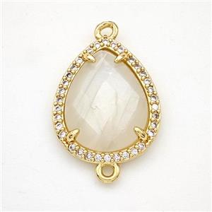 White Moonstone Teardrop Connector Copper Pave Zirconia Gold Plated, approx 15-18mm [GM24362]