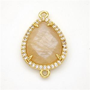 Peach Moonstone Teardrop Connector Copper Pave Zirconia Gold Plated, approx 15-18mm [GM24363]
