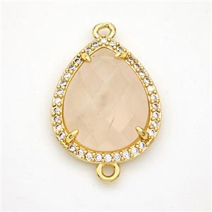 Pink Rose Quartz Teardrop Connector Copper Pave Zirconia Gold Plated, approx 15-18mm [GM24364]