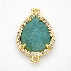 Green Amazonite Teardrop Connector Copper Pave Zirconia Gold Plated, approx 15-18mm [GM24367]
