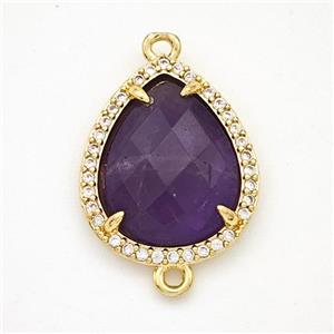 Purple Amethyst Teardrop Connector Copper Pave Zirconia Gold Plated, approx 15-18mm [GM24368]