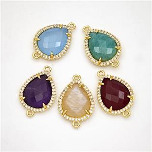 Gemstone Teardrop Connector Copper Pave Zirconia Gold Plated Mixed, approx 15-18mm [GM24369]