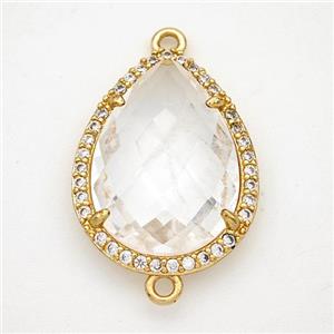 Clear Quartz Teardrop Connector Copper Pave Zirconia Gold Plated, approx 16-20mm [GM24370]