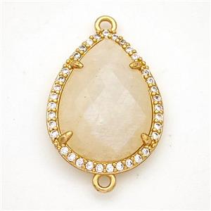 Peach Moonstone Teardrop Connector Copper Pave Zirconia Gold Plated, approx 16-20mm [GM24371]