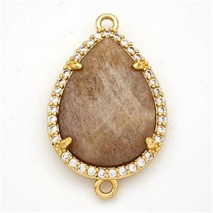 Peach Sunstone Teardrop Connector Copper Pave Zirconia Gold Plated, approx 16-20mm [GM24373]
