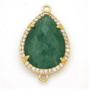 Green Strawberry Quartz Teardrop Connector Copper Pave Zirconia Gold Plated, approx 16-20mm [GM24374]
