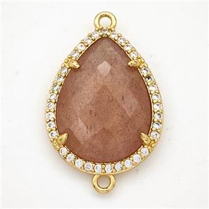 Pink Strawberry Quartz Teardrop Connector Copper Pave Zirconia Gold Plated, approx 16-20mm [GM24375]