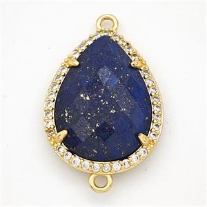 Blue Lapis Lazuli Teardrop Connector Copper Pave Zirconia Gold Plated, approx 16-20mm [GM24378]