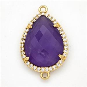 Purple Amethyst Teardrop Connector Copper Pave Zirconia Gold Plated, approx 16-20mm [GM24379]