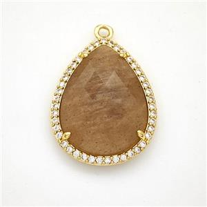 Peach Sunstone Teardrop Pendant Copper Pave Zirconia Gold Plated, approx 19-25mm [GM24382]