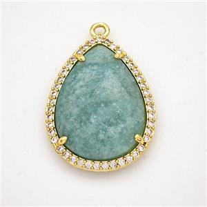 Green Amazonite Teardrop Pendant Copper Pave Zirconia Gold Plated, approx 19-25mm [GM24383]