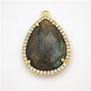 Labradorite Teardrop Pendant Copper Pave Zirconia Gold Plated, approx 19-25mm [GM24384]
