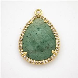 Green Strawberry Quartz Teardrop Pendant Copper Pave Zirconia Gold Plated, approx 19-25mm [GM24385]