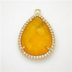 Orange Dye Jade Teardrop Pendant Copper Pave Zirconia Gold Plated, approx 19-25mm [GM24387]