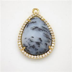 Moss Opal Teardrop Pendant Copper Pave Zirconia Gold Plated, approx 19-25mm [GM24388]