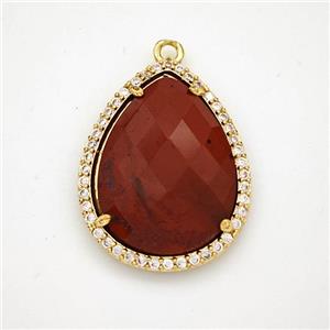 Red Jasper Teardrop Pendant Copper Pave Zirconia Gold Plated, approx 19-25mm [GM24389]