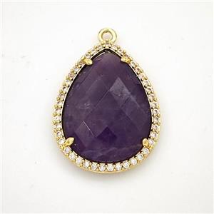 Purple Amethyst Teardrop Pendant Copper Pave Zirconia Gold Plated, approx 19-25mm [GM24392]