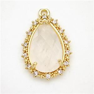 Clear Quartz Teardrop Pendant Copper Pave Zirconia Gold Plated, approx 15-20mm [GM24394]