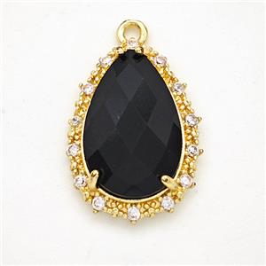 Black Obsidian Teardrop Pendant Copper Pave Zirconia Gold Plated, approx 15-20mm [GM24395]