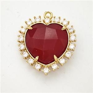 Natural Agate Red Dye Heart Pendant Copper Pave Zirconia Gold Plated, approx 20mm [GM24411]